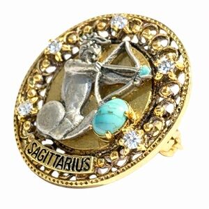 Vintage ART Sagittarius Zodiac Turquoise Brooch Astrology Arthur Pepper 1.5” 15g